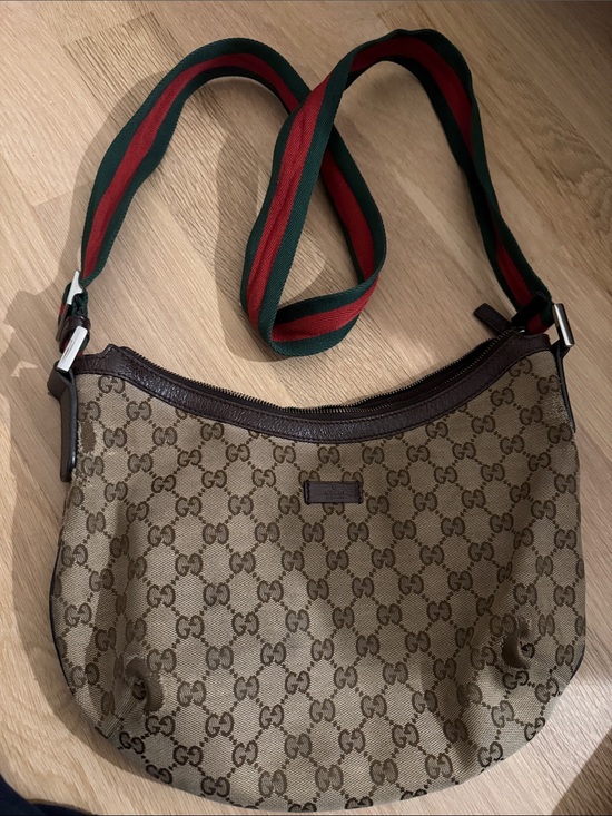 Gucci Handbags - Vintage Gucci Brown GG Logo Crossbody Bag Red Green Strap